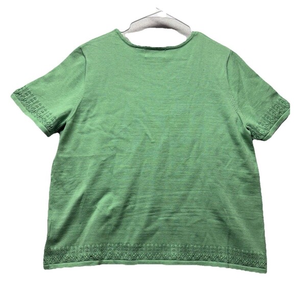 Alfred Dunner Womens XL Green Short Sleeve Embroidered Floral Knit Sweater Top - Picture 5 of 5